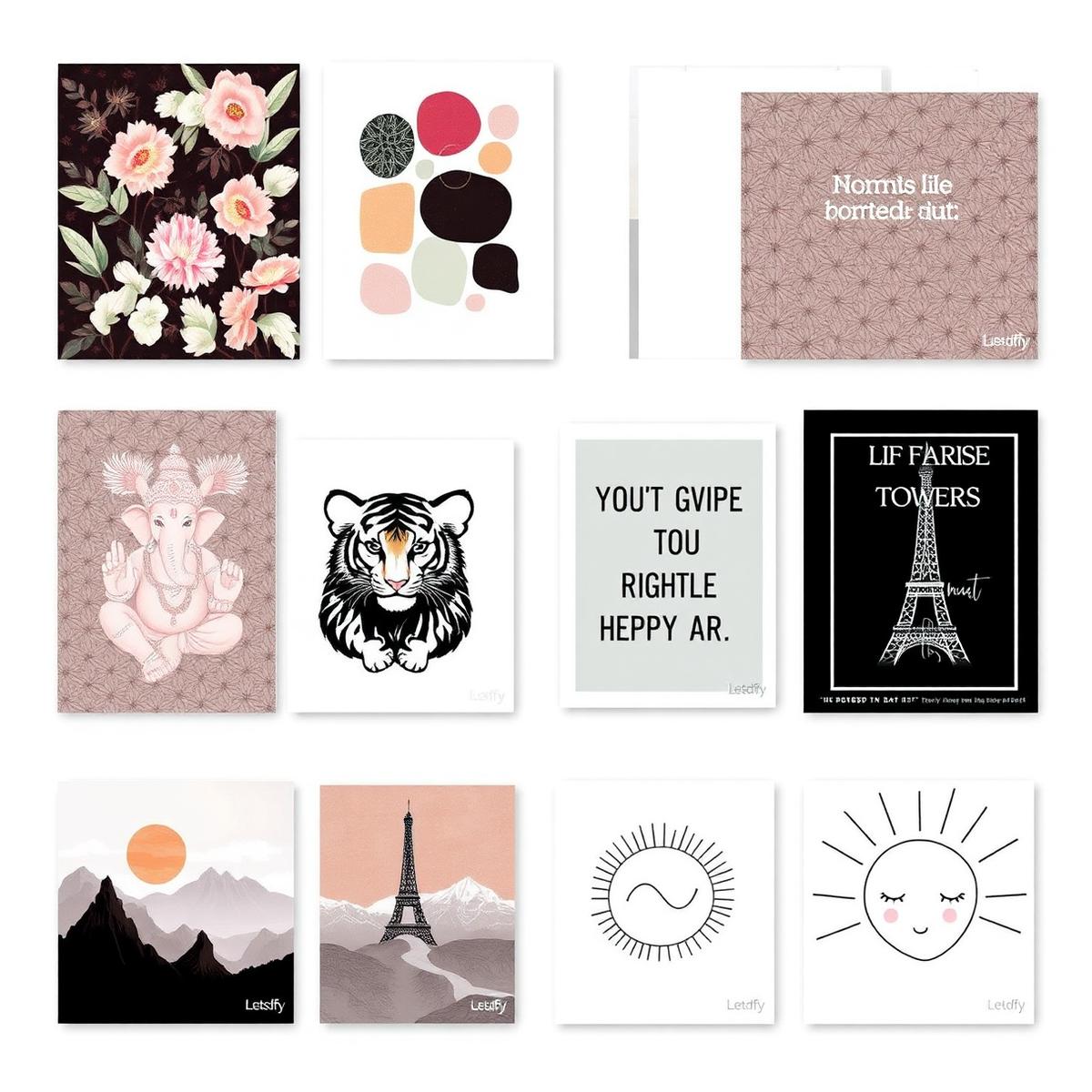 Sample thumbnails from the Letsdfy printable wall art bundle